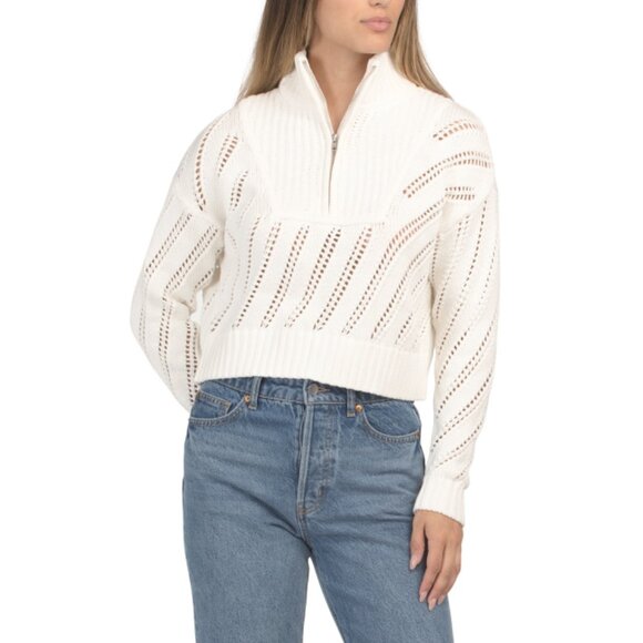 MAGASCHONI Cream Quarter Zip Cropped Sweater - Picture 1 of 2